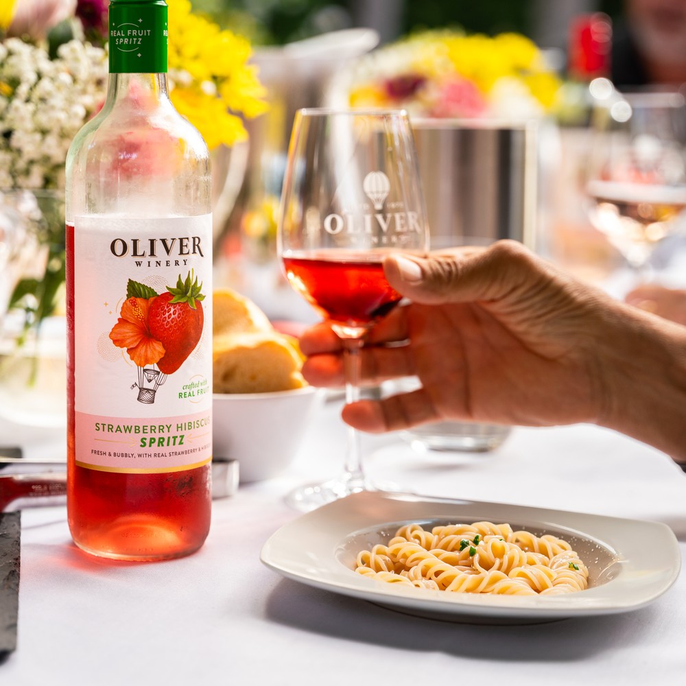 Try Oliver Winery's new spritz collection, including Strawberry Hibiscus Spritz