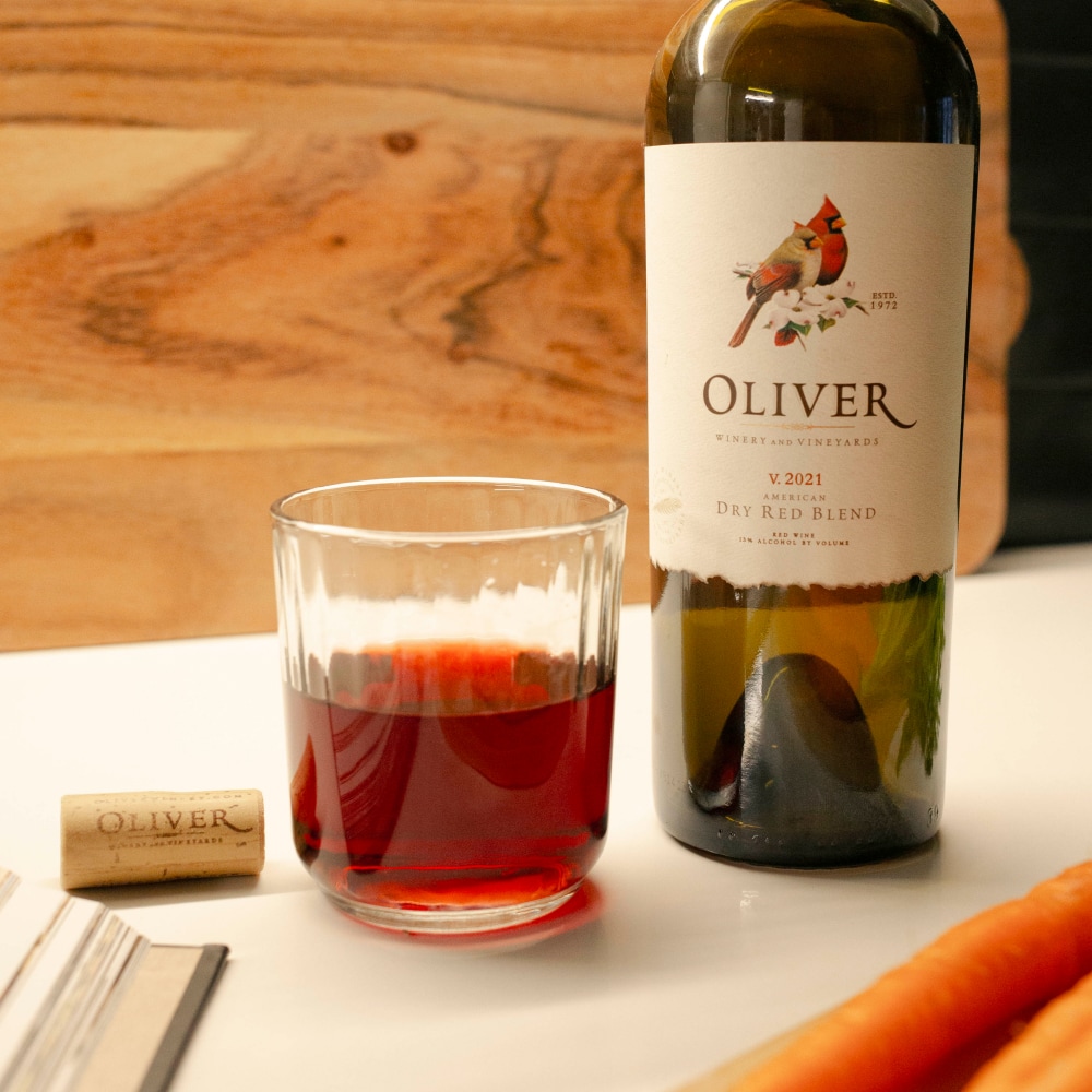 Oliver Winery's Dry Red Blend uncorked and ready for enjoyment.