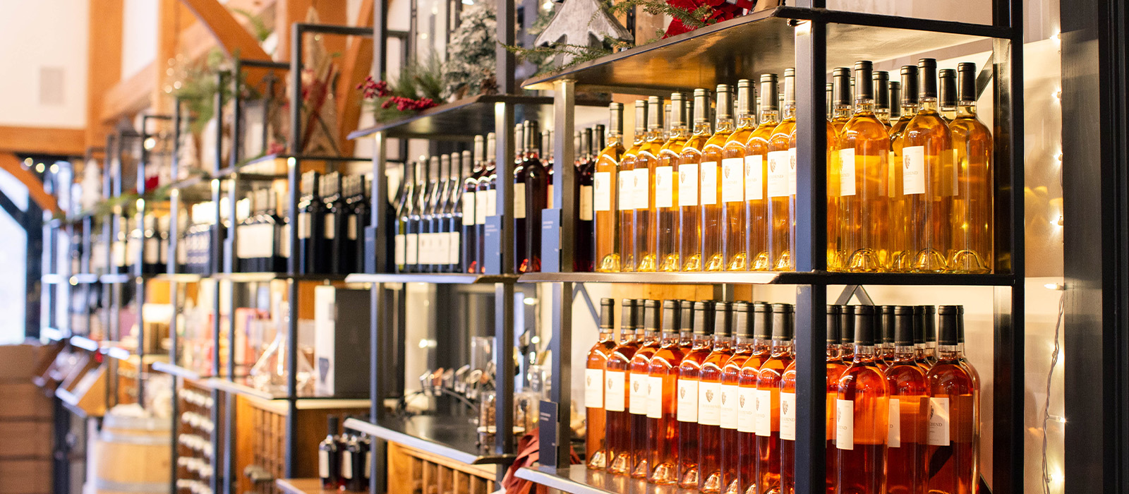 Oliver Tasting Room interior decorated for the holidays